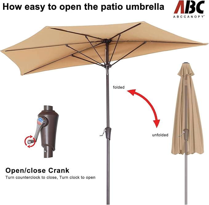 ABCCANOPY Patio Umbrella 9FT - Outdoor Half Umbrellas for Patio, Backyard, Garden, Deck (Khaki)