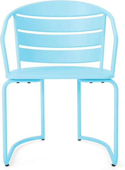 Christopher Knight Home Adley Outdoor Bistro Set, 3-Piece Bistro Table and Chair Set of 2, Patio Furniture Set with Iron Frame, Outdoor Bistro Dining Set, Poolside/Garden Cafeteria, Matte Light Blue