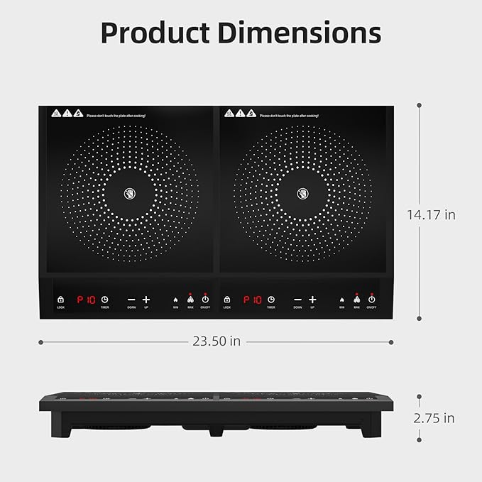Double Induction Cooktop,Portable Induction Cooker with 2 Burner Independent Control,Ultrathin Body,10 Temperature,1800W-Multiple Power Levels,3 Hour Timer,Safety Lock