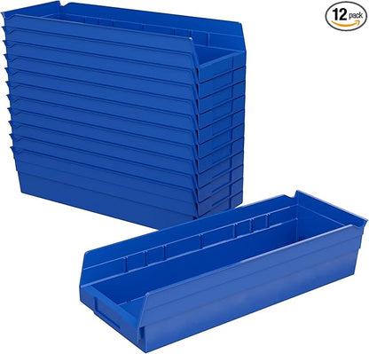 Akro-Mils 30138 Heavy Duty Plastic Shelf Bins, 18"x 6.5"x 4", Blue, 12-Pk | Heavy Duty Nesting Storage Bins for Garage, Closet, Refrigerator, Kitchen, Cabinet, Drawer Organization, Pantry Organization