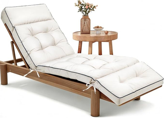 MAGIC ELEPHANT Chaise Lounge Cushion Outdoor, Memory Foam Patio Lounge Chair Cushion with Ties for Indoor Outdoor Furniture, Water-Repellent Replacement Long Chair Cushion (Antique White)