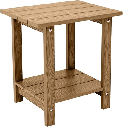 Outdoor Side Table, Weather Resistant Double Small Adirondack Side Table, Outdoor Indoor End Table for Adirondack Chair, 17" Patio Table for Pool, Deck and Porch, Brown
