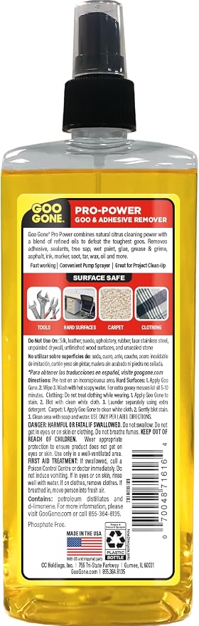Goo Gone Spray Pro-Power Adhesive Remover with Scraper, Professional Strength, Easily Removes Wood Glue, Grease, Tar, Stickers, Goos, Wet Paint & Grime, Surface Safe, Fast Working, 16 Fl Oz