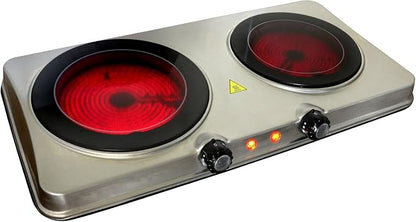 Portable Dual Burner Infrared Cooktop – 1700W Electric Countertop Stove with Dual Size Burners, Adjustable Heat Settings & Sleek Steel Finish – Compact Hot Plate for Small Kitchens