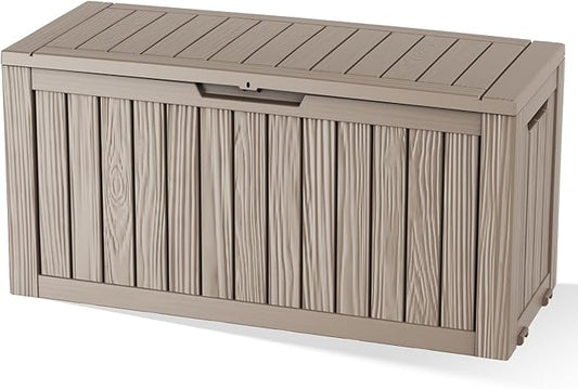 Pepe Tee Waterproof Resin Deck Box, Outdoor Storage Bin for Patio Furniture Cushions, All-Weather Garden Organizer & Seating Bench, Coffee