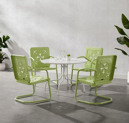 Crosley Furniture Azalea 5-Piece Vintage Outdoor Dining Set for 4, Retro Metal Round Patio Table and Chairs, Key Lime Gloss/White Satin