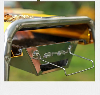 Portable Charcoal Grill for Camping BBQ, Outdoor Barbecue Grill with Thickened Stainless Steel Body, Dual Charcoal Tanks, Side Loading,64 * 35 * 82Cm-D