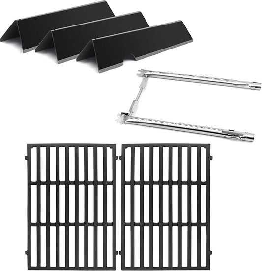 Grill Parts Replacement for Weber Spirit, 7635 Flavor Bars and 69785 Grill Burner Tubes 7637 Grill Grate for Weber Spirit I & II 200 with Front Control, Spirit E210, E220, S210, S220