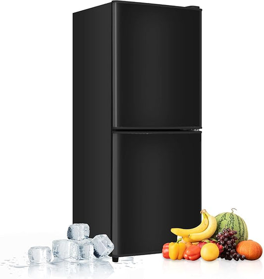 Dorm Size Fridge with Freezer 4.3 Cu. Ft., 2-Door Small Refrigerator with Bottom Freezer, 7-Level Thermostat Control, Low Noise Mini Fridge for Apartment, Office, Kitchen, Black