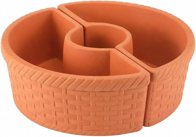 1 Set Patio Umbrella Planter Rustic 2 Pcs Half Round Planter 12" Cement Planters Half Circle Flower Pot for Patio Table Garden Home Plant Outdoor(Terracotta Color,Country Style)