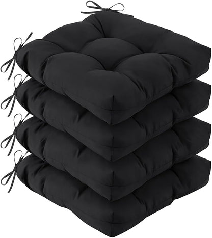 IASEAHK Outdoor Chair Cushions Set of 4, 19" x 19" x 5", Waterproof Outdoor Seat Cushions for Patio Furniture, Fade-Resistant Patio Chair Cushion, Dining Wicker Chair Pads for Porch Garden, Black