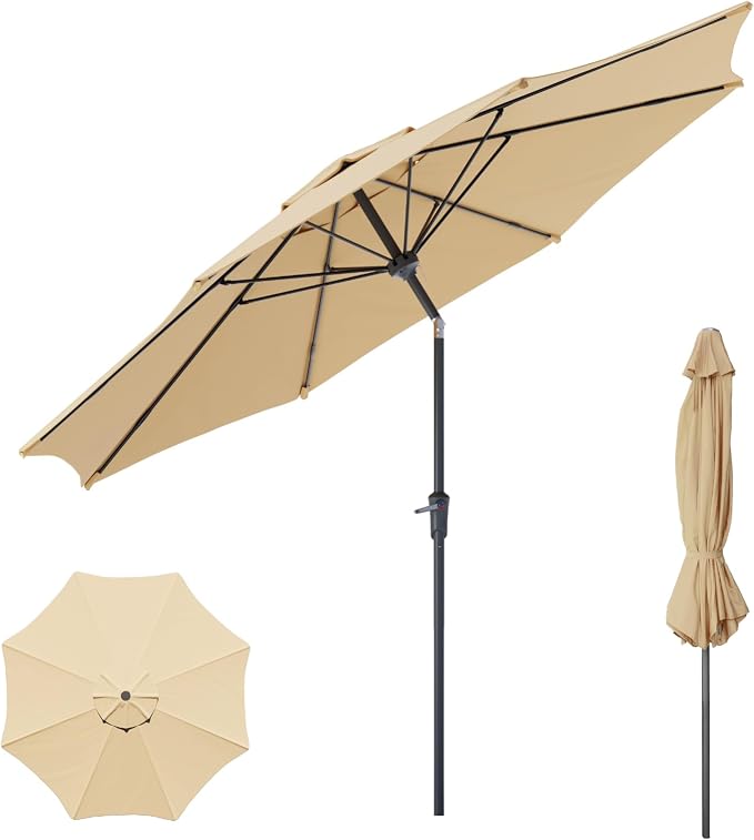 Sannwsg Outdoor Patio Umbrella,Table Umbrella with Push Button Crank,Market Umbrella with 8 Sturdy Ribs,Yard Umbrella