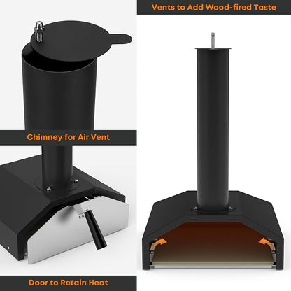 Stanbroil 14 Inch Outdoor Pizza Oven Box Fits Wood Burning Stove, Wood Fired Pizza Maker with Pizza Stone for Grill/Stove Top