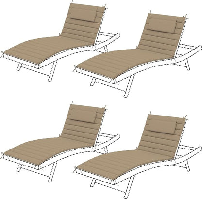 Sundale Outdoor Olefin Quilted Lounge Cushion Set of 4, Patio Foldable Chaise Lounger Cushion, Water-Resistant Lounge Chair Pad with Straps Khaki, 72 x 21 inches