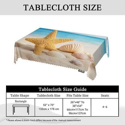 Swono Seashell 52"X70" Oblong Table Cloth Tropical Ocean Beach Starfish and Seashells Wrinkle Free Table Cover Farmhouse Tablecloth for Home Restaurant Picnic Indoor Outdoor Dining