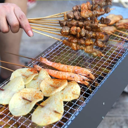 Portable Charcoal Grill, Stainless Steel Barbecue Grill Camping Smoker Grill for Outdoor Cooking Picnic Outdoor Garden Charcoal BBQ Grills Party, 60*20cm, Silver