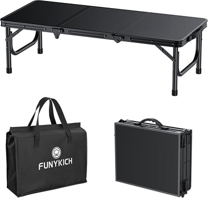 FUNYKICH 3ft Low Folding Camping Table with Carry Bag, 34.2'' Lx15.7'' W Portable Picnic Tables, Lightweight Thicker Aluminum Beach Table with Carry Handle for Beach, Camping, Picnic, Black