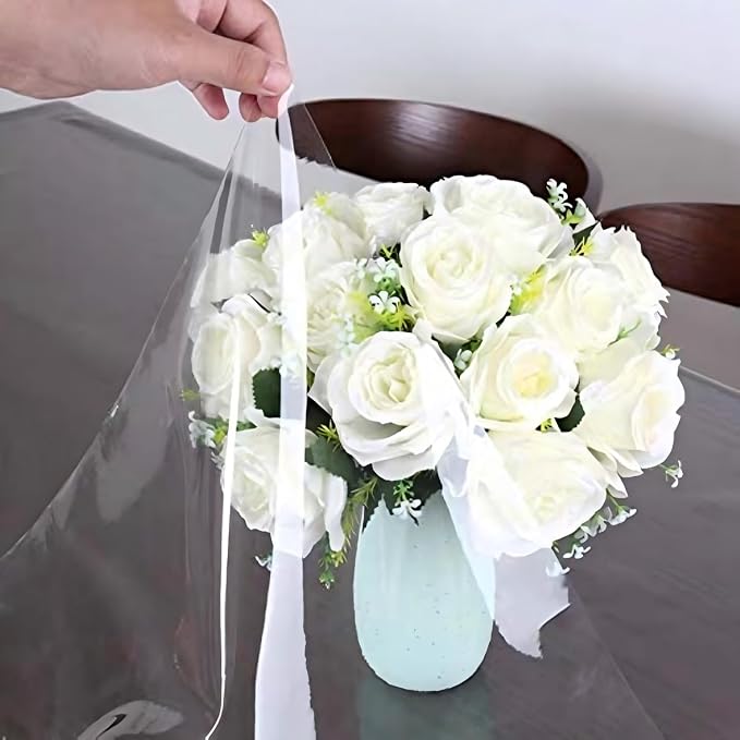 sancua Clear Plastic 100% Waterproof Table Cover Protector 60x120 Inch | Vinyl PVC Rectangle Table Cloth, Oil Spill Proof Wipe Clean Tablecloth, For Dining Tables, Parties & Camping, Crystal Clear