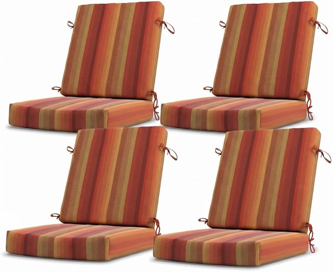 California Umbrella Outdoor Dining Chair, Set of 4 Patio Seat Cushions, 20 x 40 Inch, Premium Outdoor Memory Foam, Fade Resistant, Sunbrella Fabric, Fabric Ties, Astoria Sunset