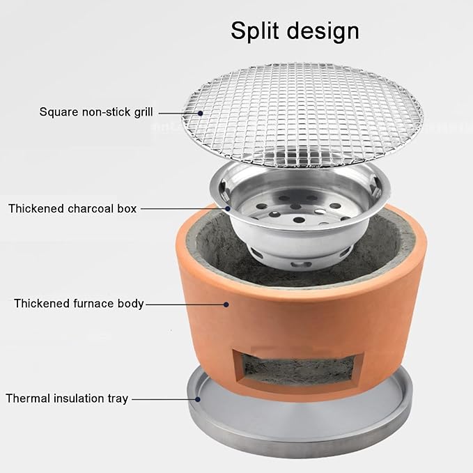 Portable Pottery Barbecue Stove Clay Charcoal Stove Outdoor Charcoal Stove Grill Tool Complete Accessories for Outdoor