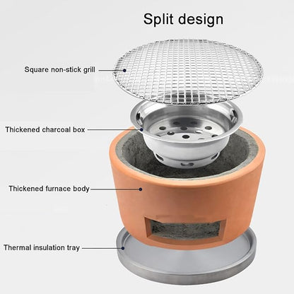 Portable Pottery Barbecue Stove Clay Charcoal Stove Outdoor Charcoal Stove Grill Tool Complete Accessories for Outdoor