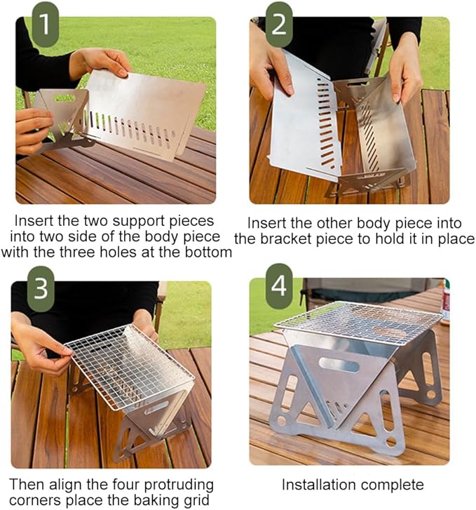 Mini Portable Charcoal Grills, Small Stainless Steel Camping BBQ Grill Detachable Design Fire Pit Grill with Carry Bag for Outdoor Cooking, Bonfire, Patio, Backyard
