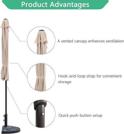 Helios&Hestia 9 ft Small Half Round Wall Outdoor Market Patio Umbrella with Tilt and Crank for Garden, Deck, Balcony