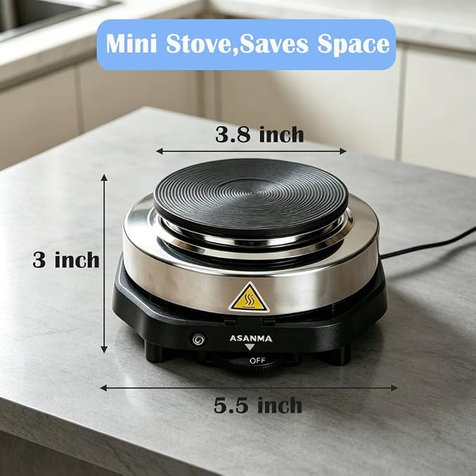 500W Mini Electric Hot Plate,ASANMA 110V Moka Pot Electric Stove Burner | Low Wattage Portable Compact Coffee Warmer Electric Hot Plates For Countertop Rv,Electric Camping Stove For Coffee,Milk,Tea