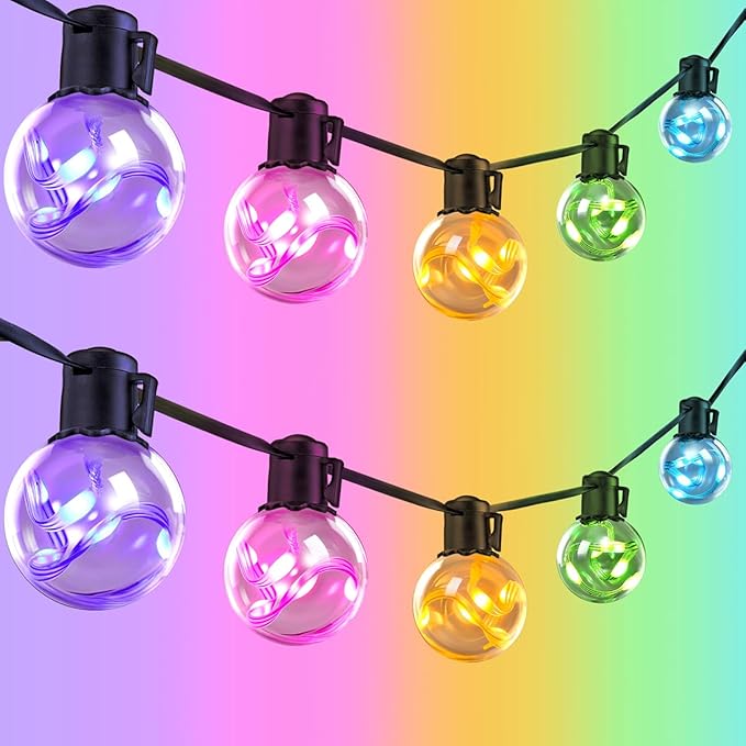 Outdoor String Lights USB plug in, 25ft 20 G40 Bulbs LED Color Changing Hanging Lights Dimmable with 220+ Scene Modes, App Control, IP65 Waterproof Globe Bulb for Patio Backyard Balcony Decor