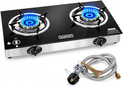 XtremepowerUS 2 Burner Propane Gas Stove, 25,516 BTU Portable Camping Cooktop with Auto Ignition, Tempered Glass Top, LPG Outdoor Cooking Stove Camping, Tailgating, RV, Emergency & Backyard Cooking