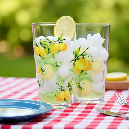 Reston Lloyd Calypso Basics Fresh Lemons 19 oz Acrylic Drinkware Set of 6 – BPA-Free, Indoor/Outdoor, Dishwasher Safe, Lemons with Bees