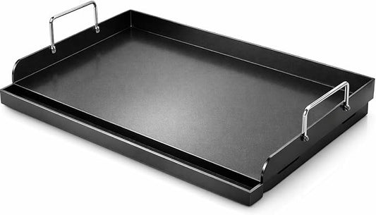 Utheer 25 x 16 x 2.6 Inch Nano-Ceramic Nonstick Griddle Plate for Gas and Charcoal Grills, Pre-Seasoned Cast Iron Flat Top Insert with Grease Groove, Removable Handles for BBQ, Camping, Tailgating
