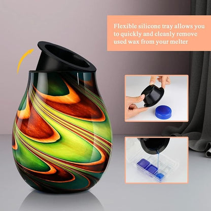 Inrorans Glass Electric Wax Melt Warmer Oil Burner with Stable Heating PTC Reusable Silicone Tray 7 Colorful Changing Led Light Night Light Scent Warmer for Home Fragrance Warmers-Brownblue Timer