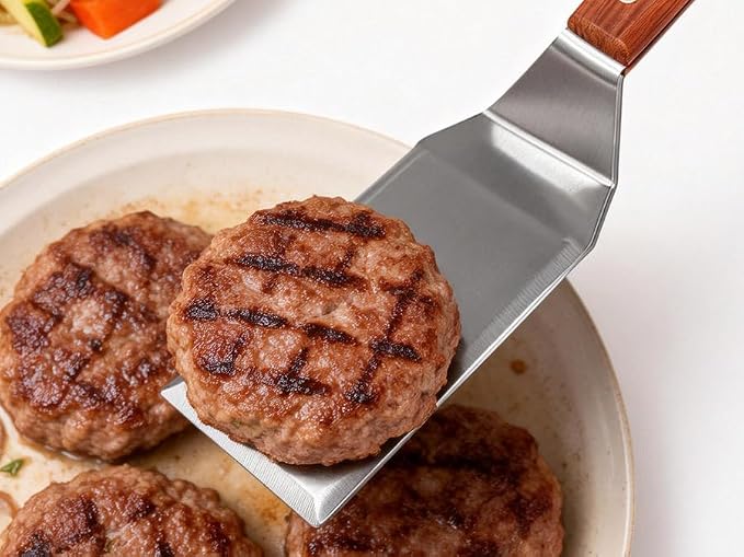 Thicker Stainless Steel Grill Spatula, Blade Only Size: 5.3"L × 2.8" W | Metal Griddle Spatula,Full Tang Wooden Handle,Beveled Edge, Smash Burger Turner,BBQ Grill Spatula Accessories for Blackstone,