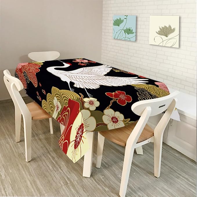 Moslion Japanese Crane Tablecloth Rectangle Tablecloth 52x70 Inch