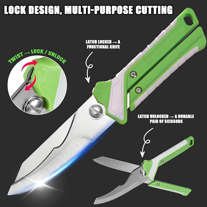 2 Piece Grilling Tool Set – 2-in-1 Scissors & Knife with Magnetic Sheath + Stainless Steel Tongs, High-Hardness Steel Shears - Grill Utensils Set, BBQ Grill Accessories Perfect Grill Gifts for Men