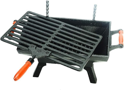 Sungmor Heavy Duty Cast Iron BBQ Grill - Indoor Outdoor Tabletop Small Charcoal Grill Stove - 31.5 x 19CM, Rectangle - Ideal Smoker Grill for Barbecues, Camping, Picnics, Parties