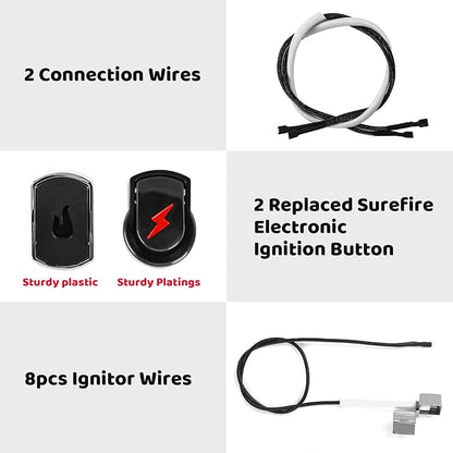 Uniflasy 5-Outlet Electronic Grill Igniter Kit Compatible with Char-Broil | for Surefire systems, 8678636P06/G511-0055-W1/G515-0030-W2, 8 wires, 2 buttons, supports 4 burners plus side burner