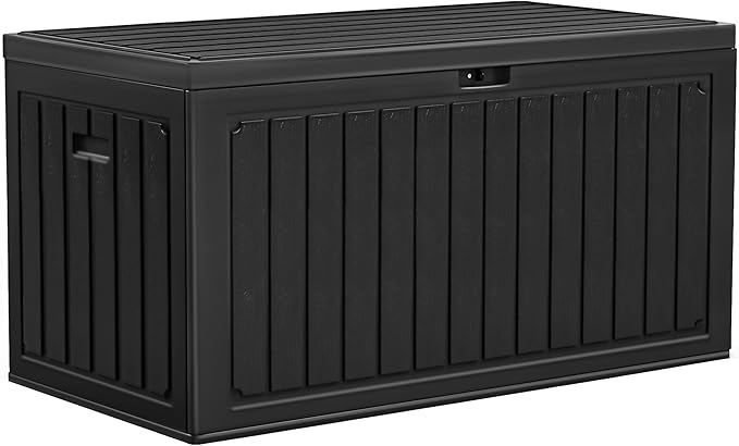 YITAHOME 90 Gallon Large Deck Box, Double-Wall Resin Outdoor Storage Boxes, Deck Storage for Patio Furniture, Cushions, Pool Float, Garden Tools, Lockable & Waterproof (Black)