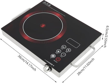 DYNAMI 1300W Electric Cooktop with LED Display and Timer,Electric Ceramic Stove Top,Countertop Stove w/Steplessly Adjustable Power,Overheat Protection,Waterproof and Oil-resistant,with Plug