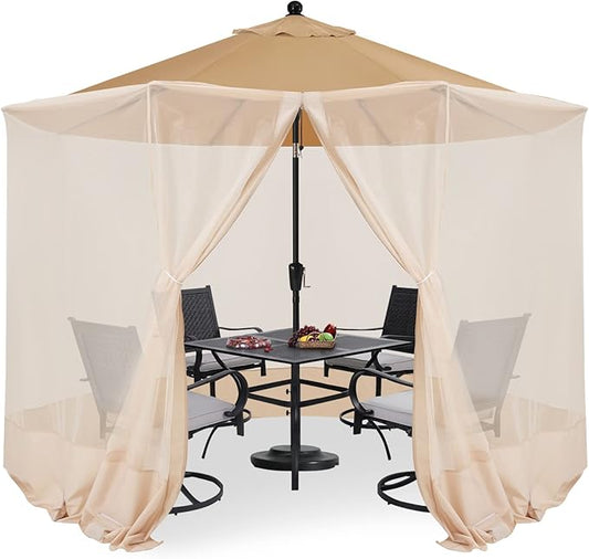 COOSHADE 7.5-11FT Patio Umbrella Mosquito Netting Polyester Screen Mesh Net for Outdoor Umbrella with Zipper Door and Weight Bag Beige
