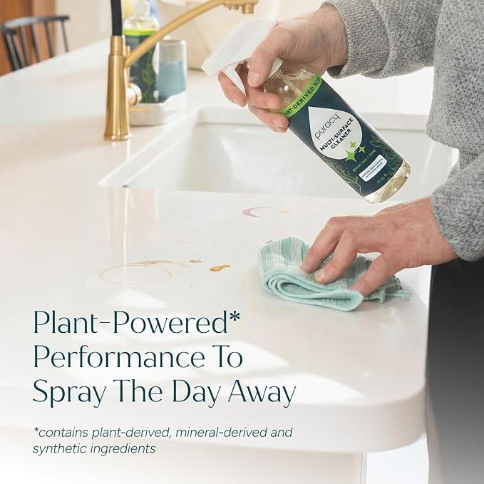 Puracy All Purpose Cleaner Spray – Plant-Powered Multi-Surface Cleaner - Cleaning Spray Solution As Seen on TikTok (Green Tea & Lime, 16 fl oz, 1 Pack)