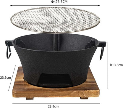 Charcoal Grill Round Firepit Bowl with Grill Grid Furnace Fireplace Wood Burning Camp Stove for BBQ Outside Cooking Hiking Picnic (M)