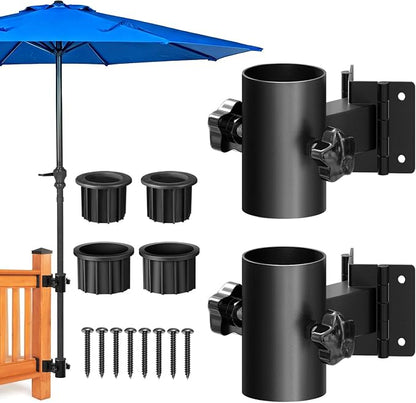 Stainless Steel Deck Umbrella Mount,Heavy Duty Patio Umbrella Holder for Deck Railing (Fit Max OD 2 Inch),Can Be Installed at Right Angles or Flat Surfaces,Black