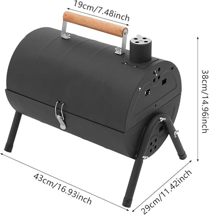 Barbecue Charcoal Barrel Grill, Portable Vertical C-harcoal Smoker G-rill, Outdoor Indoor Hanging BBQ C-harcoal Barrel G-rill with 360° Heated, Built-In Oil and Ash Trays (15.4x16.9in 28 Skewers)