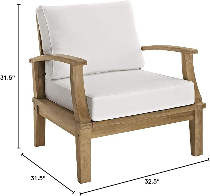 Modway EEI-1143-NAT-WHI-SET Marina Premium Grade A Teak Wood Outdoor Patio Armchair, Natural White