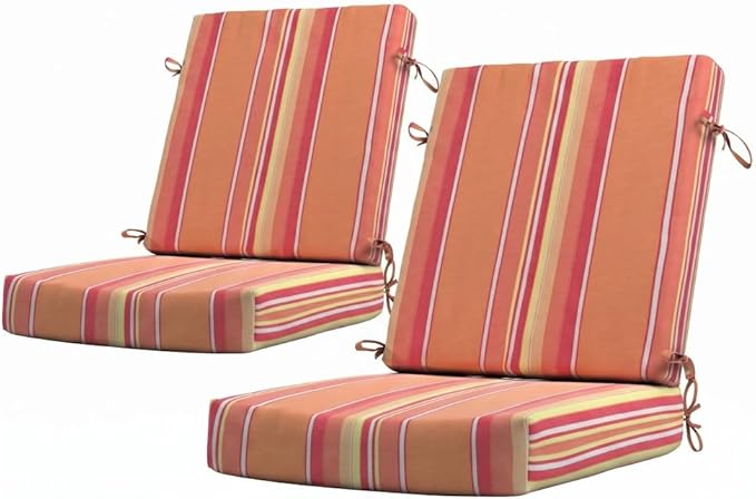 California Umbrella Outdoor Dining Chair, Set of 2 Patio Seat Cushions, 20 x 40 Inch, Premium Outdoor Memory Foam, Fade Resistant, Sunbrella Fabric, Fabric Ties, Dolce Mango