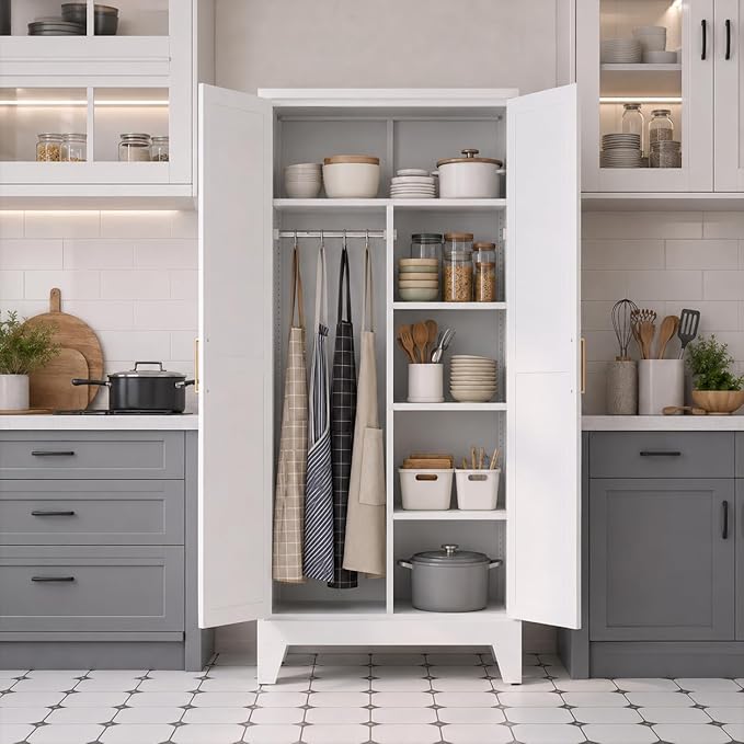 71" H Metal Storage Cabinets,Garage Storage Cabinet,Tall Pantry Cabinet with Doors,Kitchen Food Storage Cabinet,Farmhouse Storage Cabinets for Kitchen, Dining Room