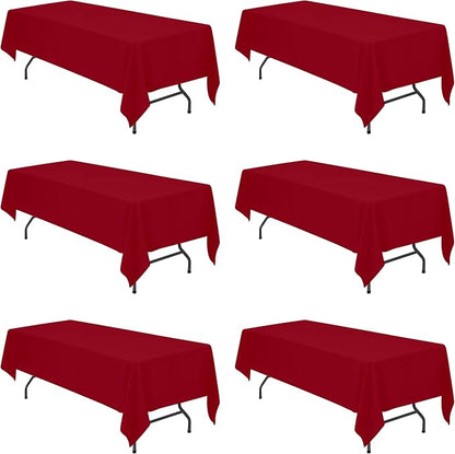 BRILLMAX 6 Pack Burgundy Tablecloths 60x126 Inch for 8ft Rectangle Tables | 150 GSM Polyester Fabric, 15" Standard Drop, Water, Stain & Wrinkle Resistant Cloth Cover for Wedding Reception Banquet Party