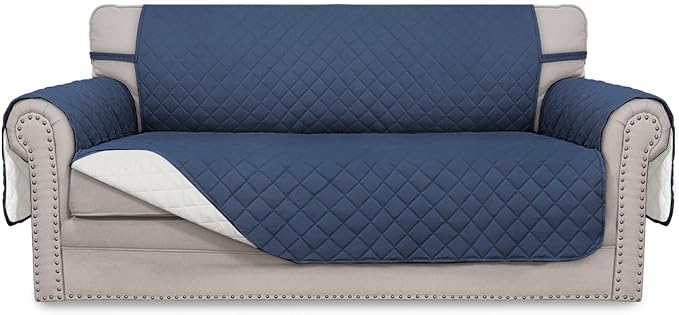 Easy-Going Reversible Couch Cover, 2 Cushion Sofa, Dark Blue/Ivory | Oversized Loveseat Slipcover For Dogs, Water Resistant Mat, Living Room, Non-Slip Sofa Cover, Pet Friendly